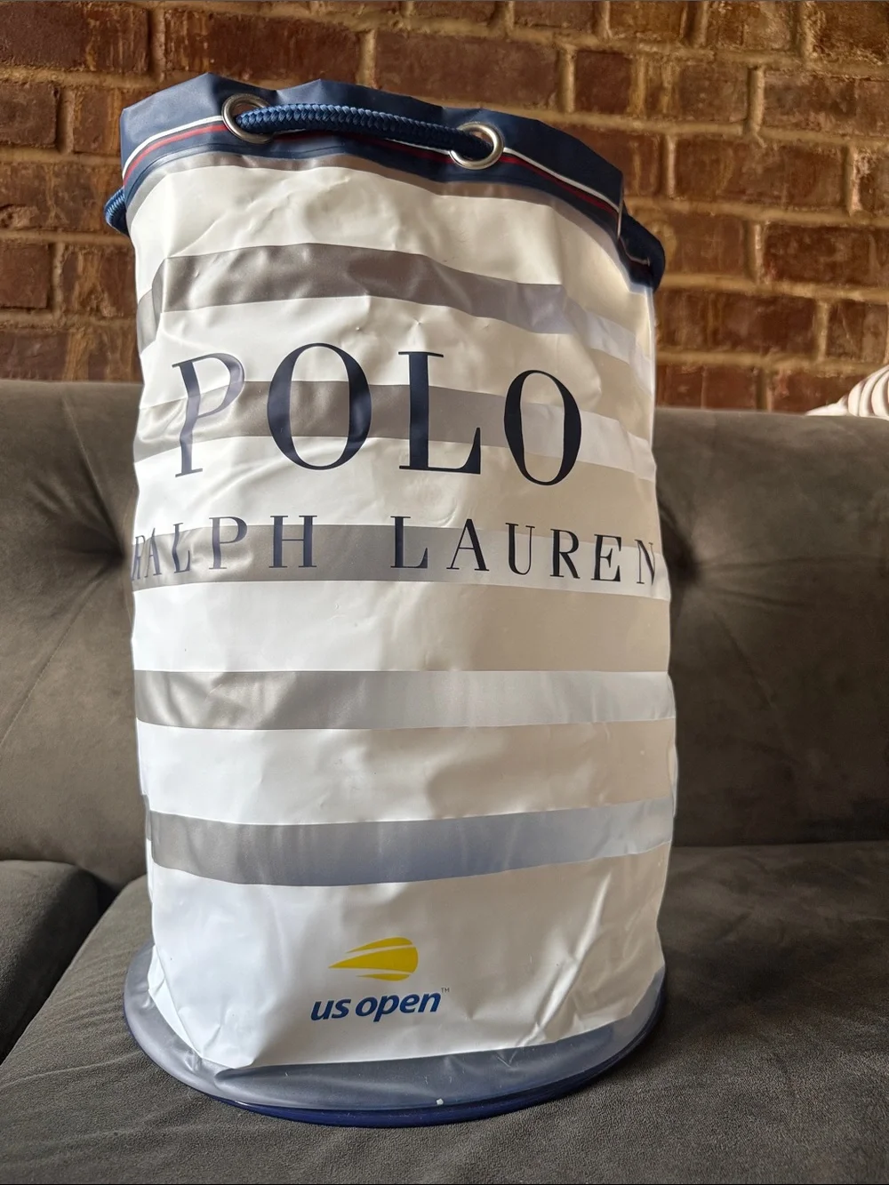 US Open 2025 Polo by Ralph Lauren White Navy Clear Striped Drawstring Duffel